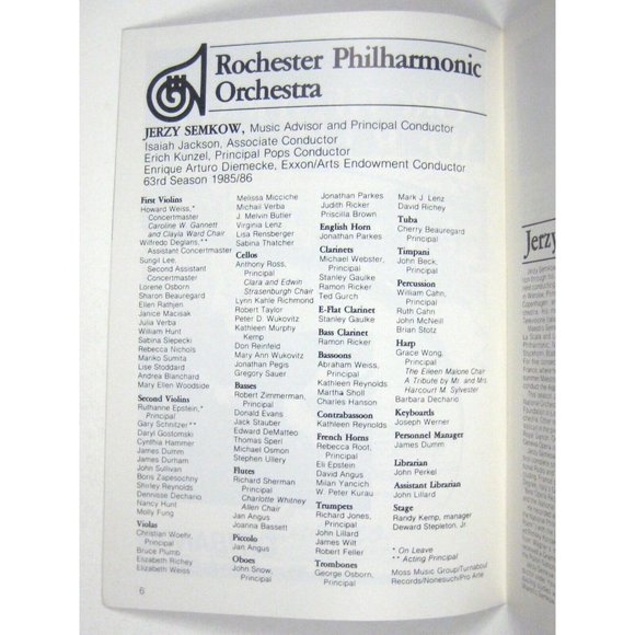 Program 1986 Rochester Philharmonic Orchestra Marshal Wydner Ticket RPO NY - Picture 6 of 10